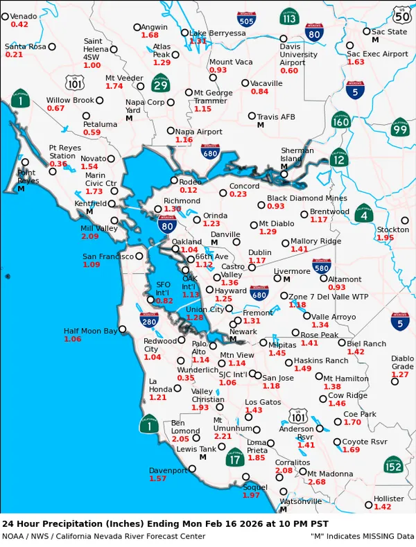 Bay Area storm delivers up to 1.31 inches in 24 hours, with flooding risks elevated